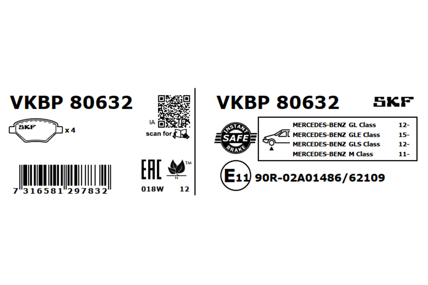 SKF VKBP 80632 Bremsbelagsatz, Scheibenbremse
